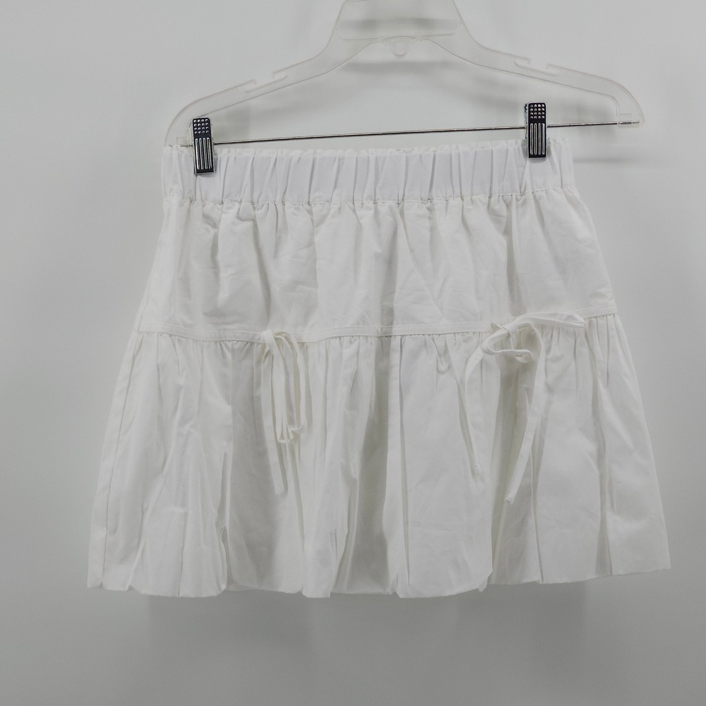 Day + Moon White Bubble Skirt Stretch Waist Mini Cotton Tiered A2718 Womens M